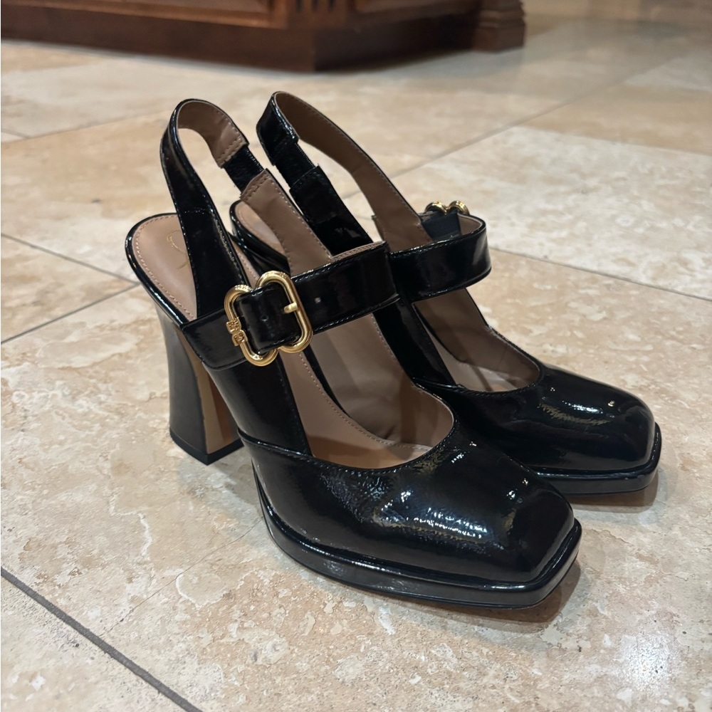Sam Edelman- Jildie. Black Patent Leather Slingback Heels